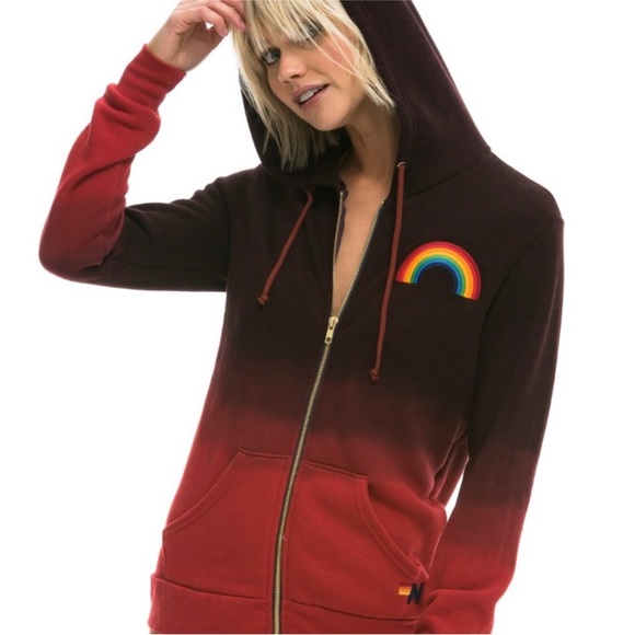 Aviator Nation Ombré Rainbow Zip Up Hooded Sweatshirt - Picture 12 of 14